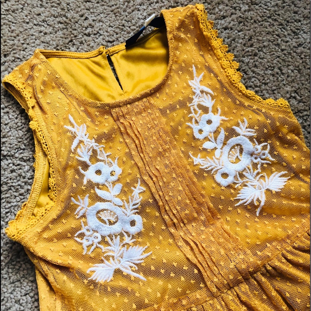 Yellow Embroidery Dress! Only worn once; Like new.